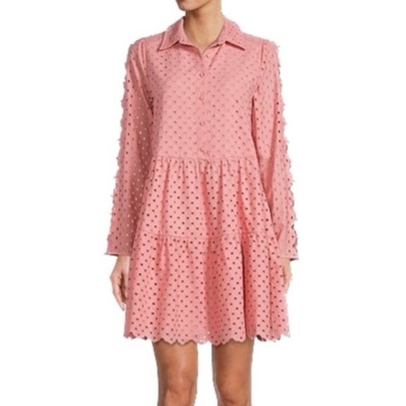 Antonio Melani Patricia Eyelet dress soft coral pink color buttons down sleeves - Picture 1 of 14